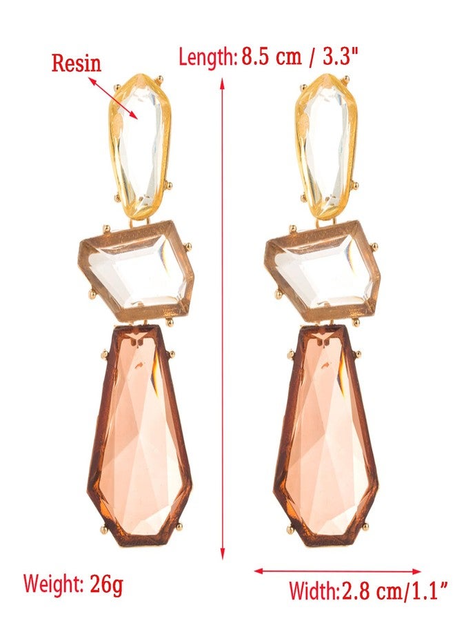 eartif Statement Earrings for Women Vintage Brown Rhinestone Earrings Big Boho Colorful Earrings Large Crystal Drop Dangle Earring Formal Prom Party Jewelry Gift (Brown) - Image 2